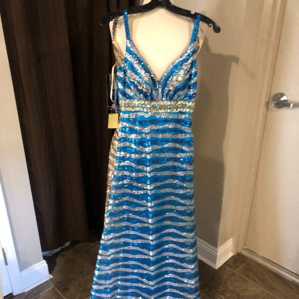 Turq & Silver Long Prom Gown size 0
